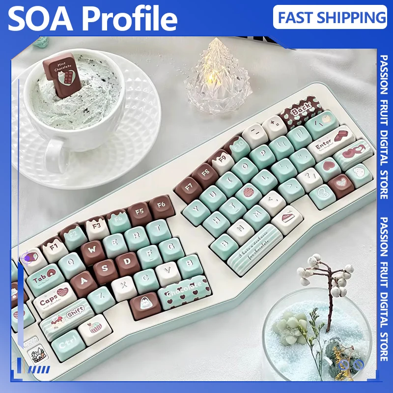 

SOA Profile Mint Chocolate Key Caps Set 152 Keys PBT 5-Sided Dye Sublimation Custom Keycaps for Mechanical Keyboard Fit 61%-108%