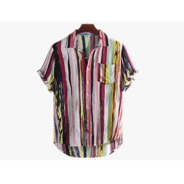 Men's Printed irt ort Front Long Ba Distred Faion Polyester Streetwear Straight Cut ort Sve Classic Fit Top