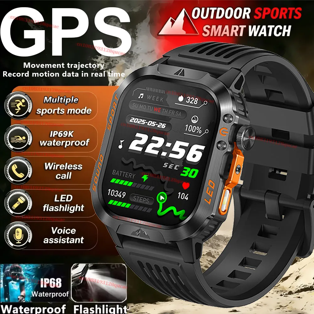 2026 New Military Smart Watch Men 3ATM Outdoor Sports Fitness Tracker Blood Pressure Health Monitor BT Calls GPS Smartwatch Hw12