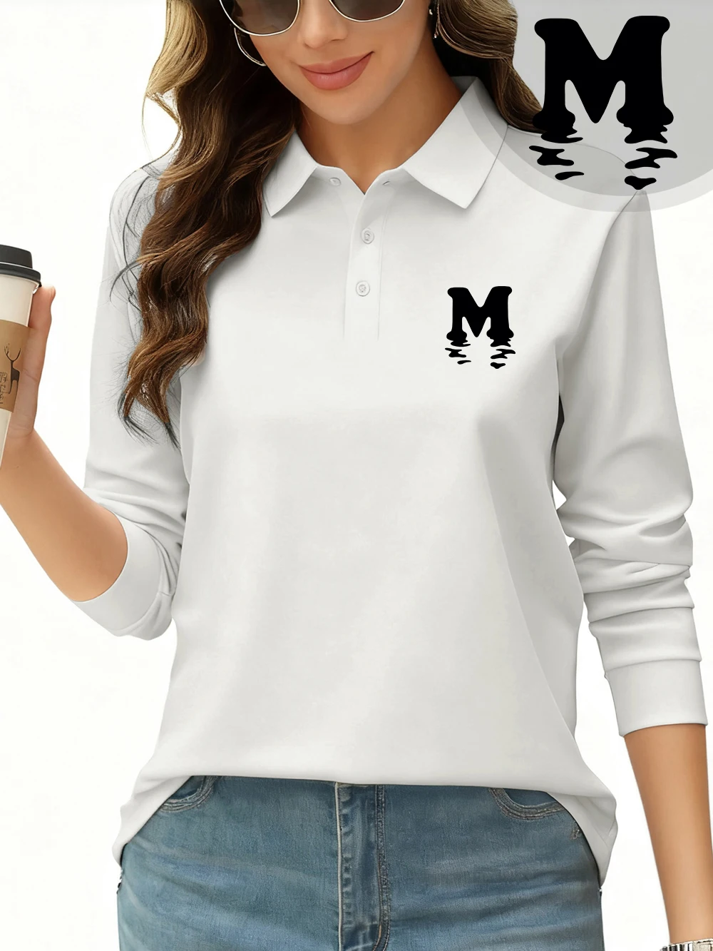 

Рубашки поло с буквенным принтом M, женские всесезонные дышащие топы с лацканами, спортивные футболки с длинными рукавами, повседневная базовая женская одежда