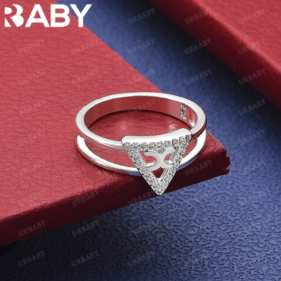 

URBABY 925 Sterling Silver Zirconia Triangle Wedding Ring For Women Grace Jewelry Trend Fashionable Birthday Party Gifts
