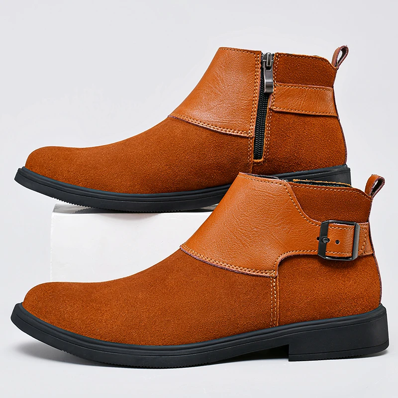 Bottes de cowboy rondes en daim pour hommes, chaussures en cuir décontractées, bottes de désert de randonnée en plein air, style britannique, hiver