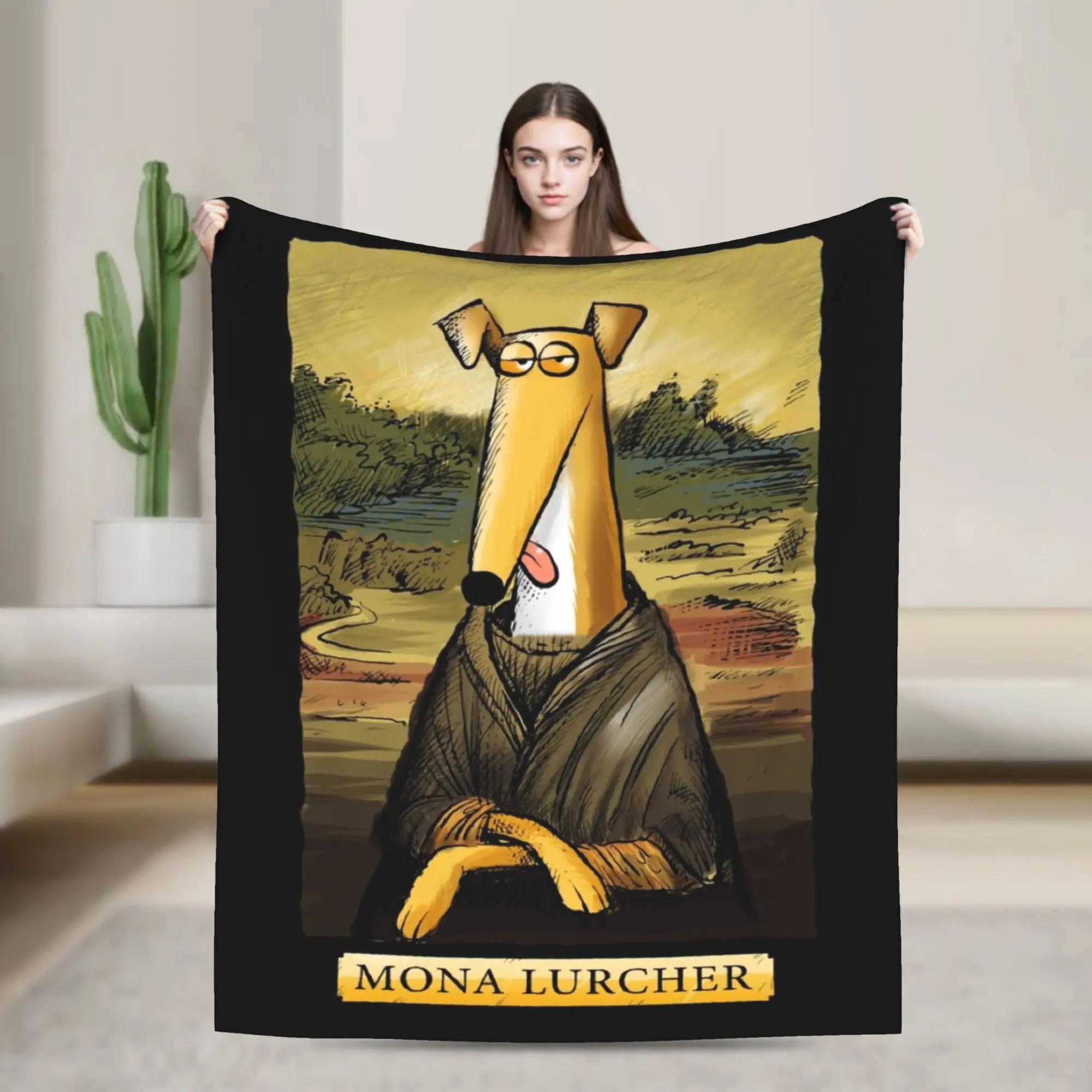 Mona Lurcher Blankets Greyhound Whippet Lurcher Dog  Galgo Cartoon Art Plush Breathable Throw Blankets for Bedding Lounge