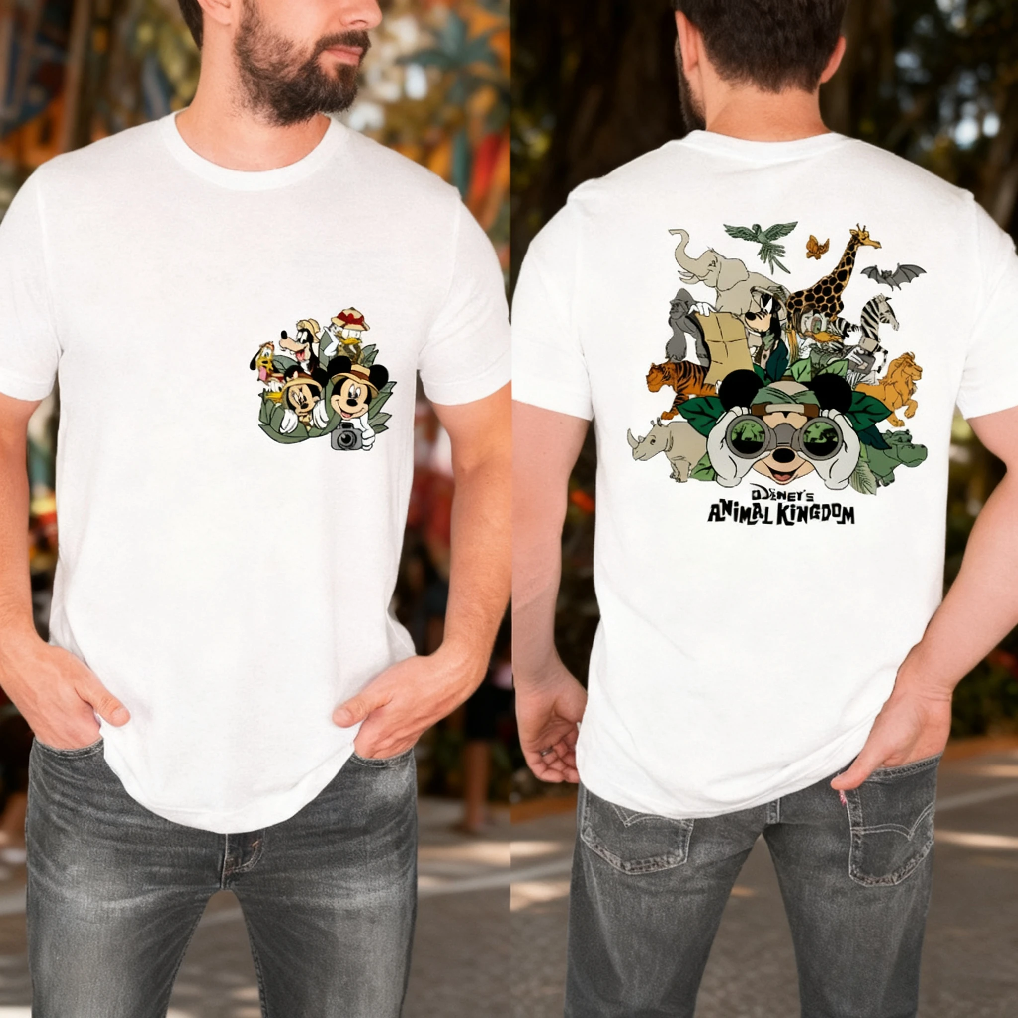 

Mickey and His Friends' Pure Cotton, Comfortable Disney Animal Kingdom Print, Unisex Short-sleeved