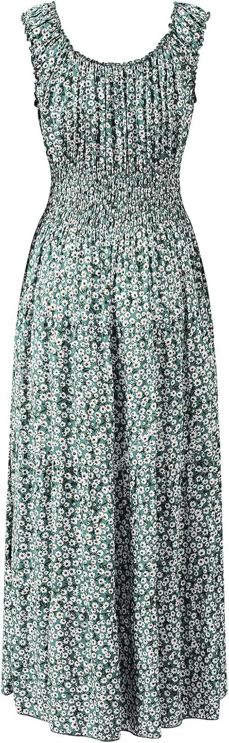 Feminino 2025 verão boho floral estampado em camadas casual flowy longo maxi vestido