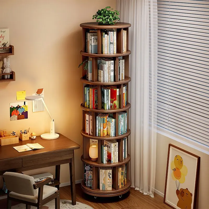 Rotating Bookshelf 360 Degree Floor Standing Mobile Storage Integrated Wall Corner Narrow Cabinet Book Shelves Book Rack