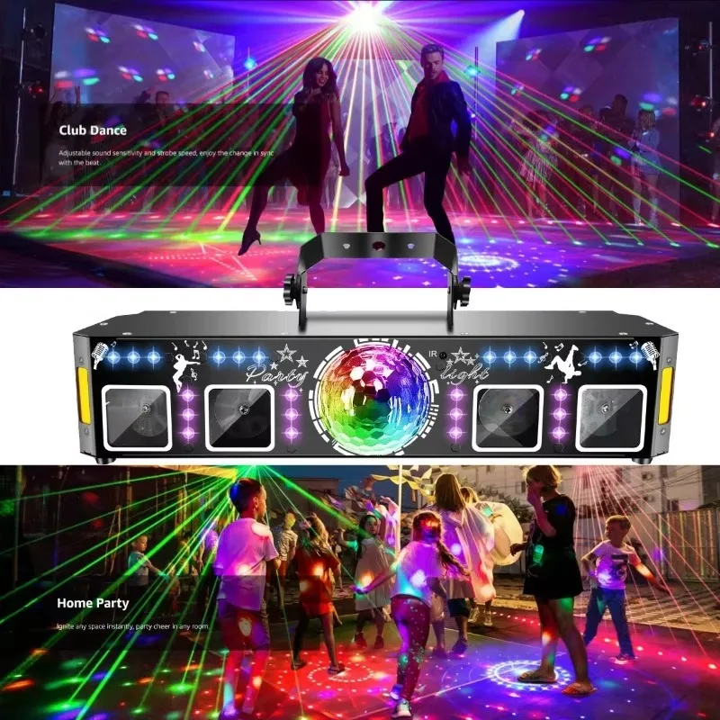 ضوء مسرح الكرة السحرية بالليزر مع جهاز تحكم عن بعد LED ملون فلاش ستة في واحد شعاع ليزر KTV Bar غرفة خاصة DJ Party Light