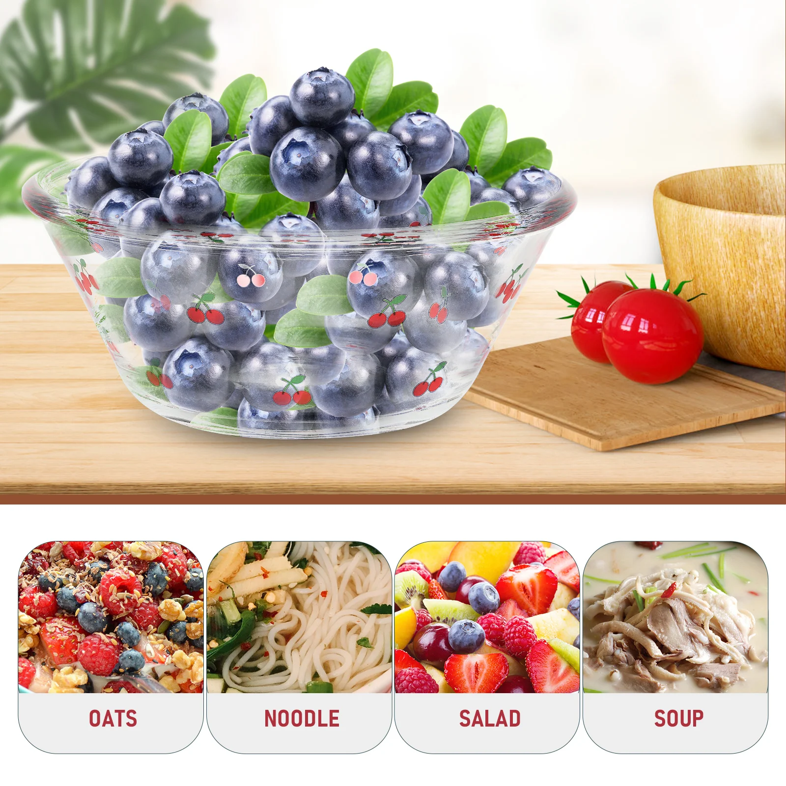 

1Pcs Strawberry Glass Bowl Clear Food Serving Bowl for Salad Fruit Dessert Cuisine Home Office Restaurant Use Glass Tableware