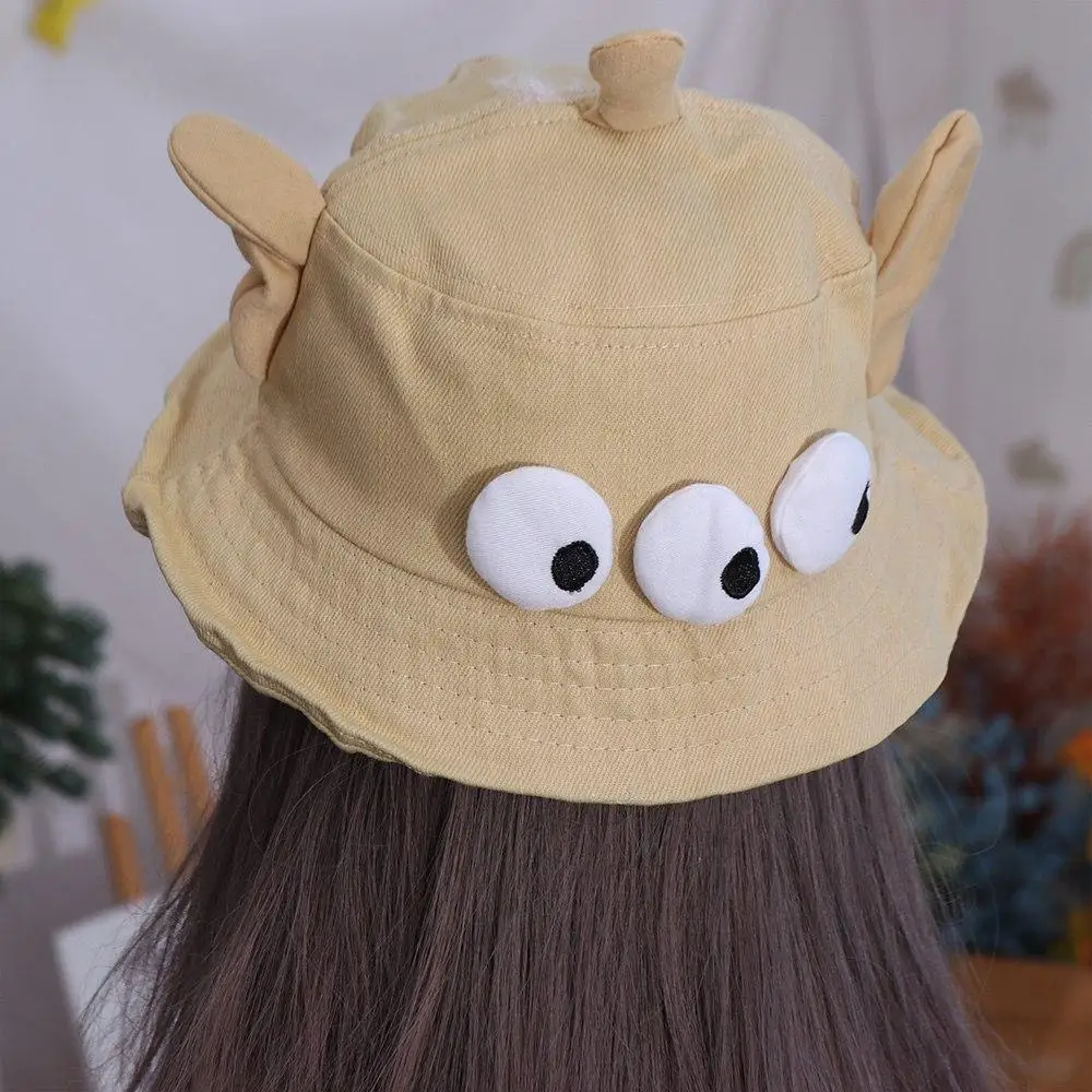 

Foldable Three Eyes Bucket Hats Sunscreen Lightweight Big Ear Fisherman Hat Large Brim Breathable Cartoon Sun Hat