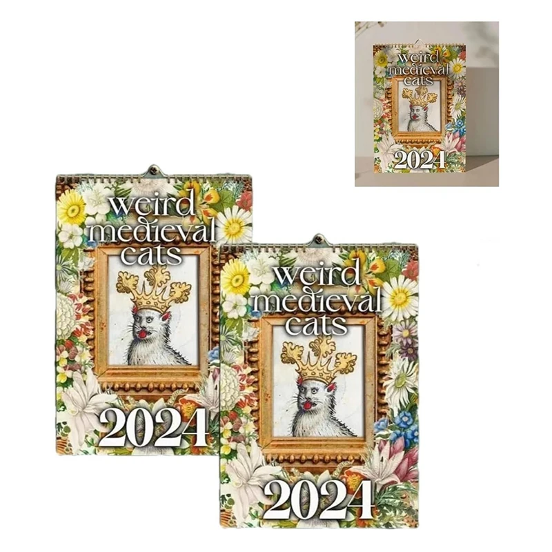 

Weird Medieval Cats Calendar 12 Month Wall Calendar Hangable For Office Home Gift Coated Paper