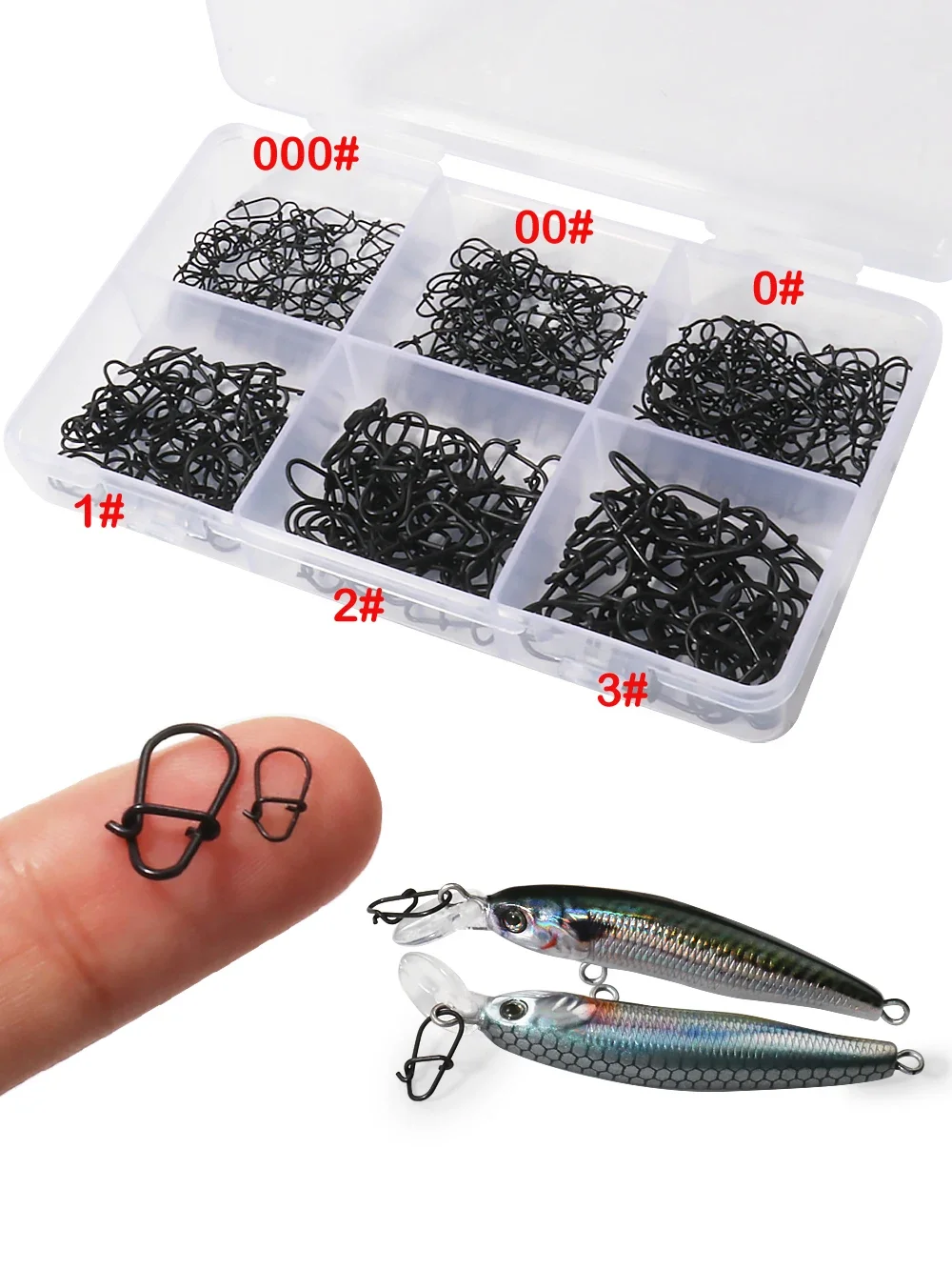 GOBAIT 100 Stück Schwarze Edelstahl-Angelwirbel mit Schnappverschluss, Solider Duo-Lock-Verbinder, Rollwirbel für Köder-Rigs 000 # -3 # – Detail 6