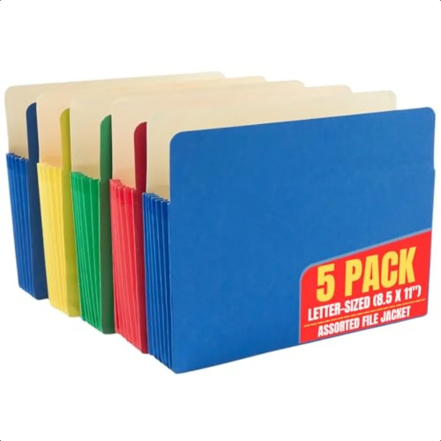 

File Jackets Letter Size Expanding File Pockets 3.5 Expansion Reinforced Assorted Colors 5 Pack