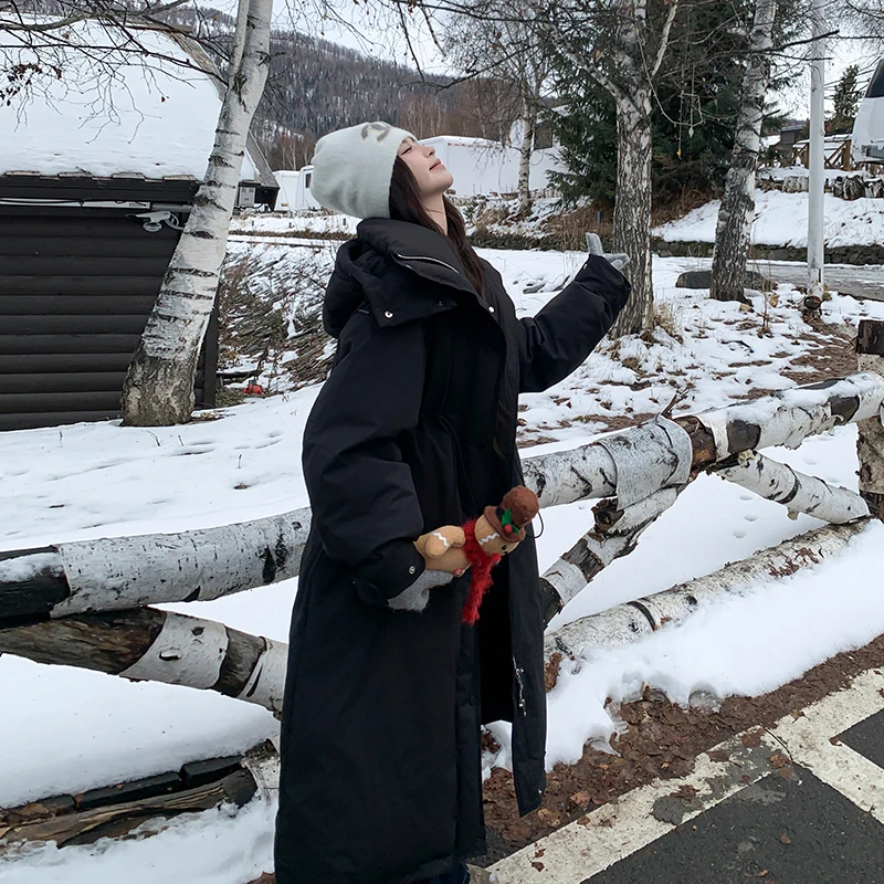 UMI MAO Winterjacke, neuer Windjacke-Stil, langer Stil, stimmungsvolle 90-weiße Entendaunenjacke für Damen