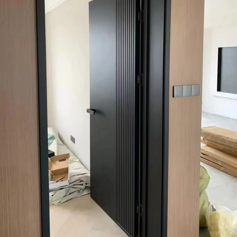 

Black minimalist modern door wooden door solid wood composite paint-free baking lacquered bedroom lacquered soundproof door