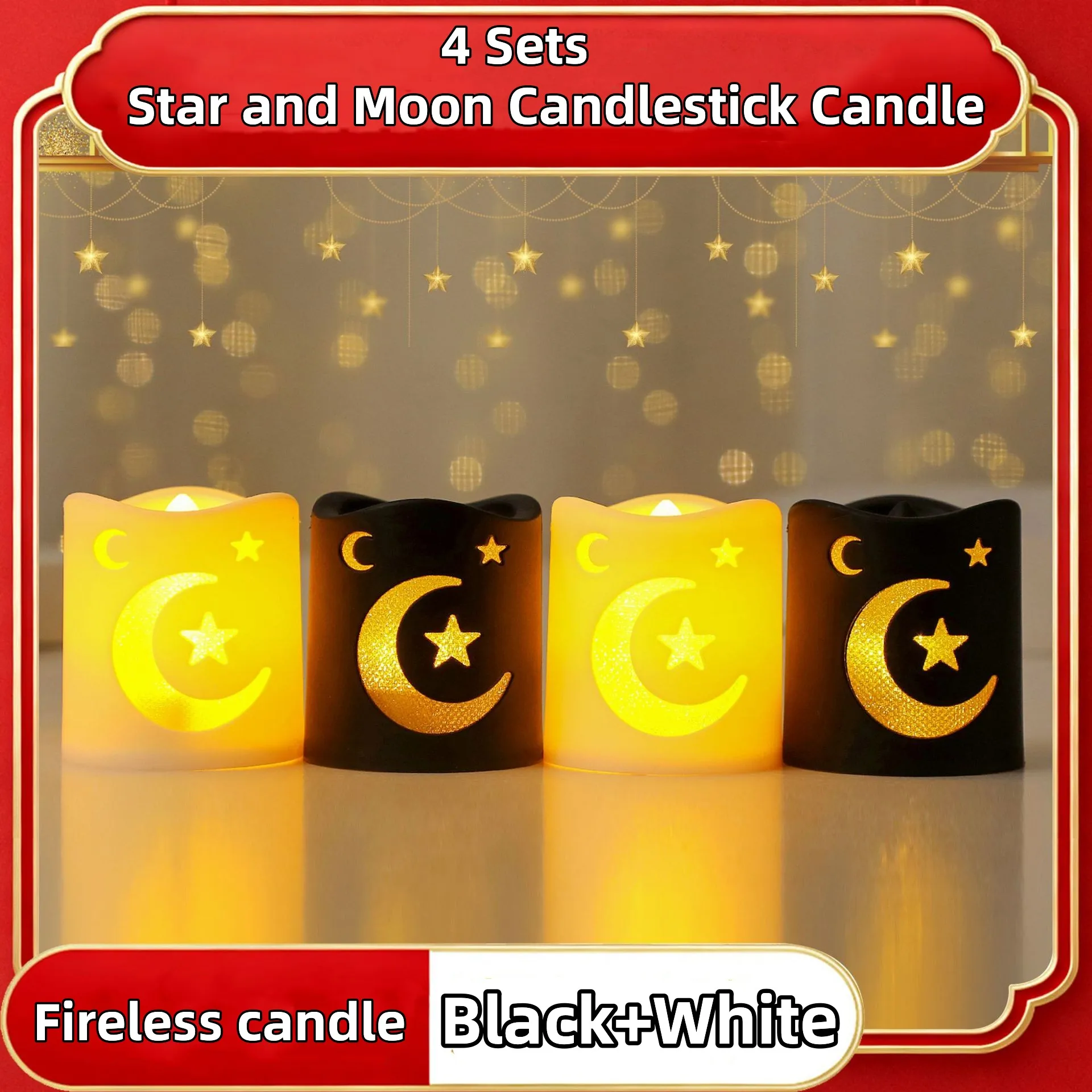 4Pcs/Set Flameless LED Candle Creative Wishing Star Moon Set Ramadan Menorah Operated Table Centerpieces Party Christmas Decor