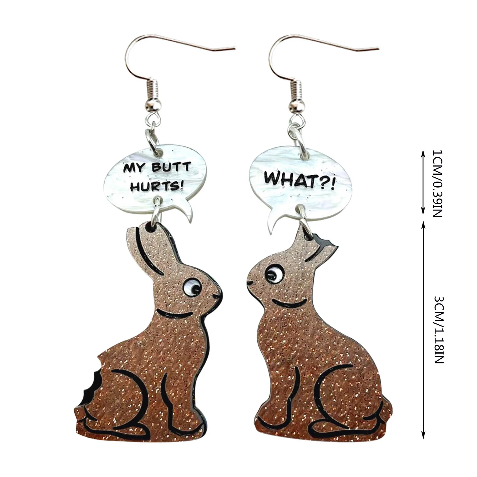 Cute Cartoon Acrylic Talking Bunny Easter Earrings for Women Chocolate Color Letters Broken-tailed Rabbit Drop Earring Jewelry