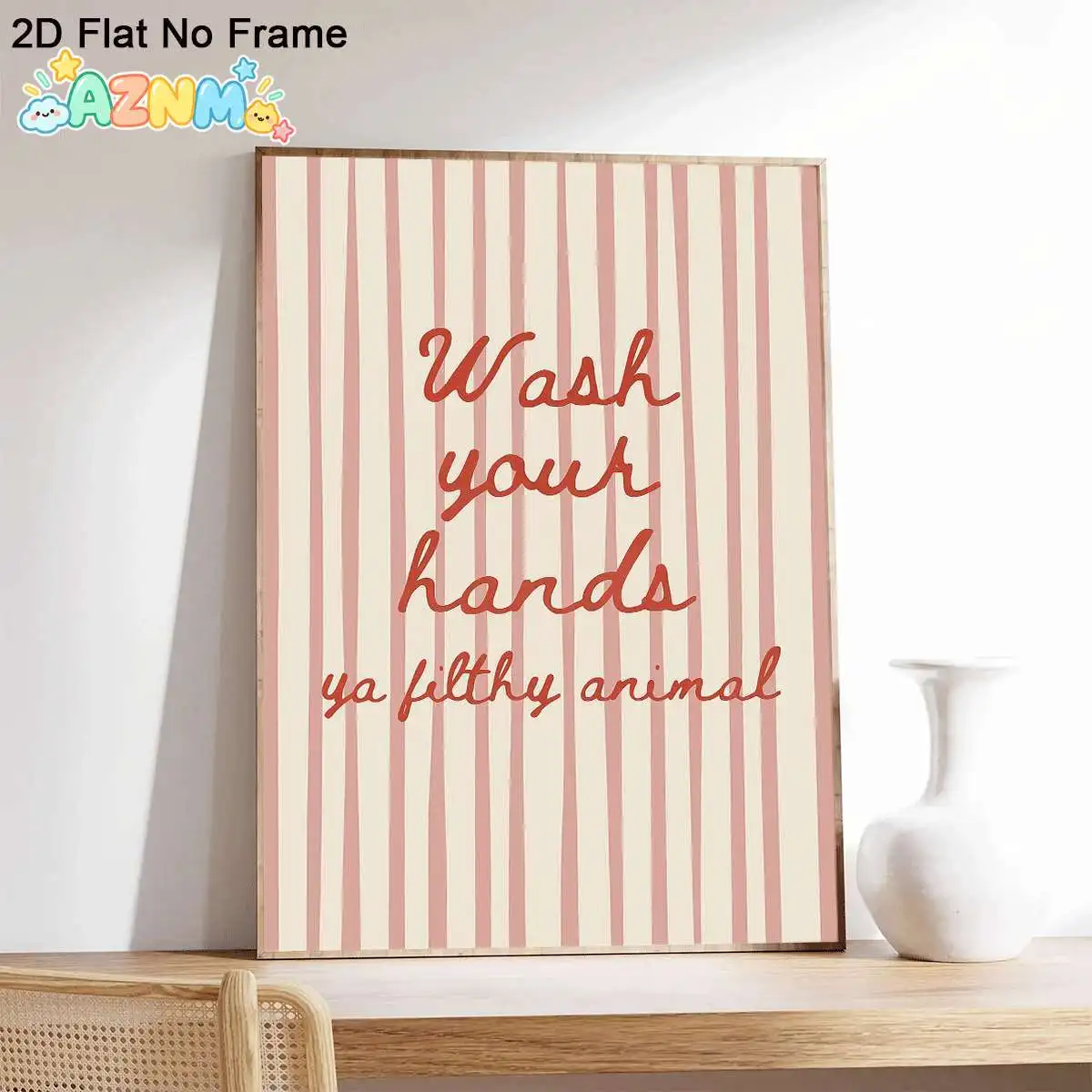 2D Flat, 2D Flat, 1pc Frameless Canvas Art Featuring The Humorous Quote 'Wash Your Hands, You Filthy Animal' on a Striped Bac