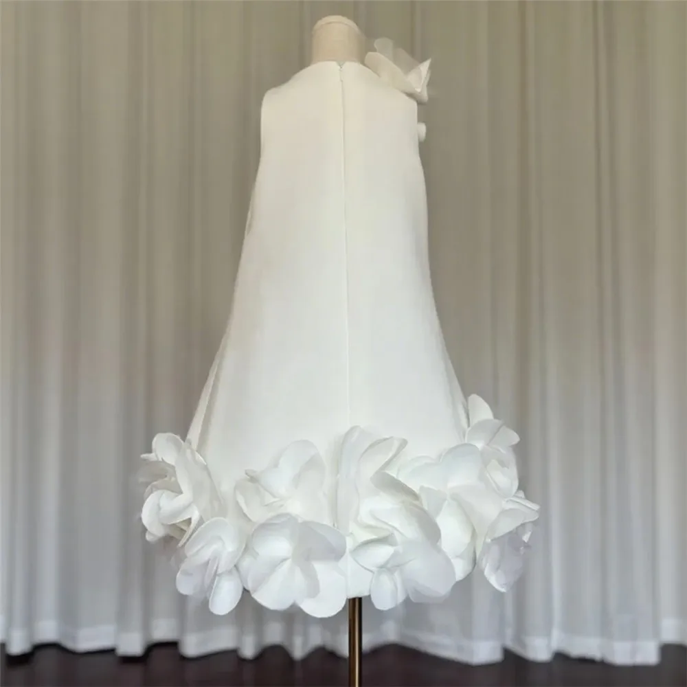 Lovely Satin Flower Girl Dress for Wedding Appliques Floral Sleeveless Girl Kids Birthday Party First Communion Gown Customized