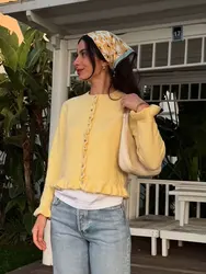 HH Female Elegant Warm Single Breasted Casual Sweater Women's Winter Fashion Stacked Decorative Knitted Long Sleeve Cardigan