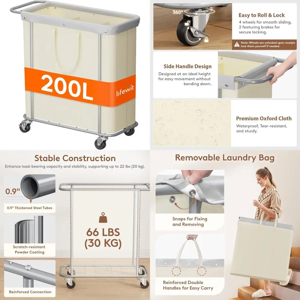 

Корзина для белья большой емкости объемом 200 л с колесами, высокая 3-секционная корзина-органайзер, тележка на колесиках со стальным каркасом для Efficient Lau