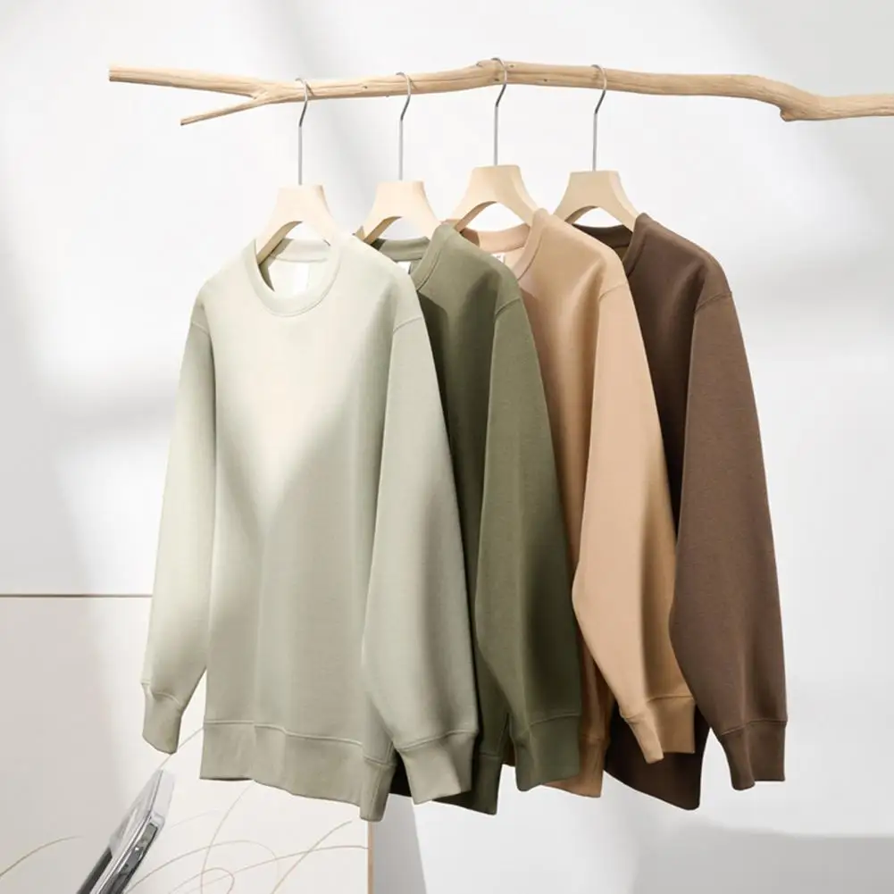 Soft Cotton Blend Top Women’s Fleece Lined Sweatshirt Loose Fit Crewneck Pullover Long Sleeve Top for Fall Warmth Comfort