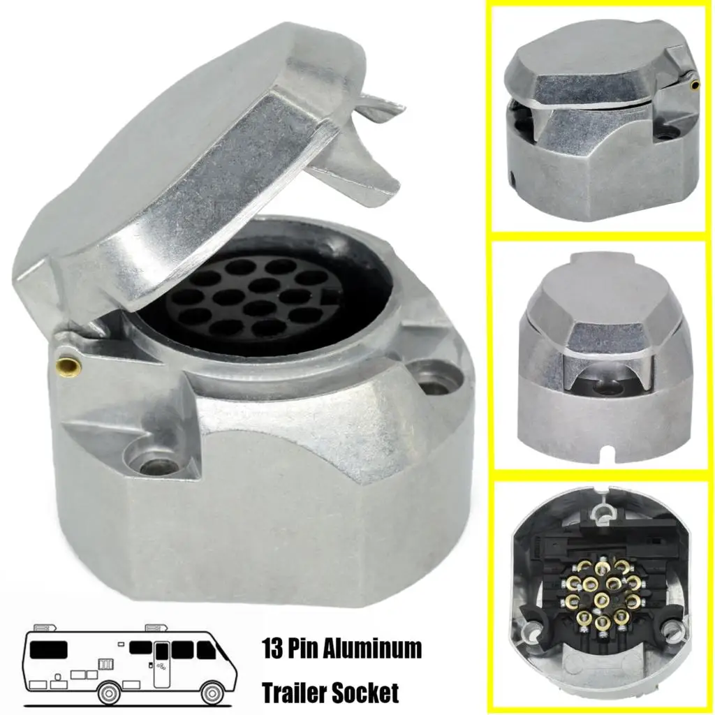 12V Durable Aluminum 13 Pin Euro Trailer Socket Waterproof Replacement Plug Socket With Cover Trailer Boat Electrical Connector