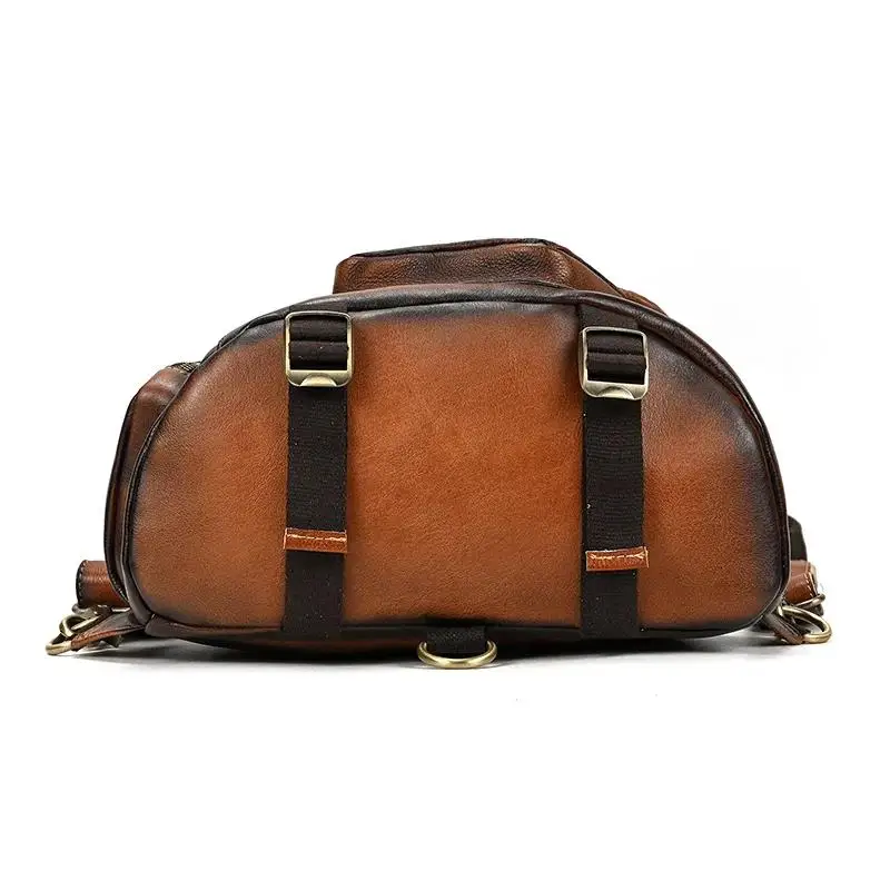 New Fashion Men's Leather Single Shoulder Backpack Real Cowskin Chest Bag Crossbody Bag Backpacks For Man Male Anti Theft Men