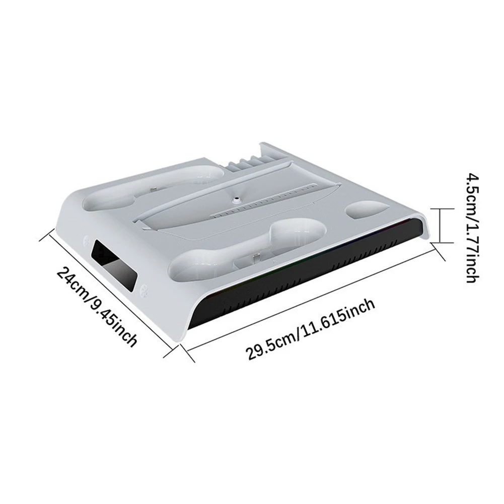 For PS 5 Slim/PS 5 Pro Cooling Stand & Controller Charging Station with Headphone Hook 3 Levels Cooling Fan RGB Lights for PS 5