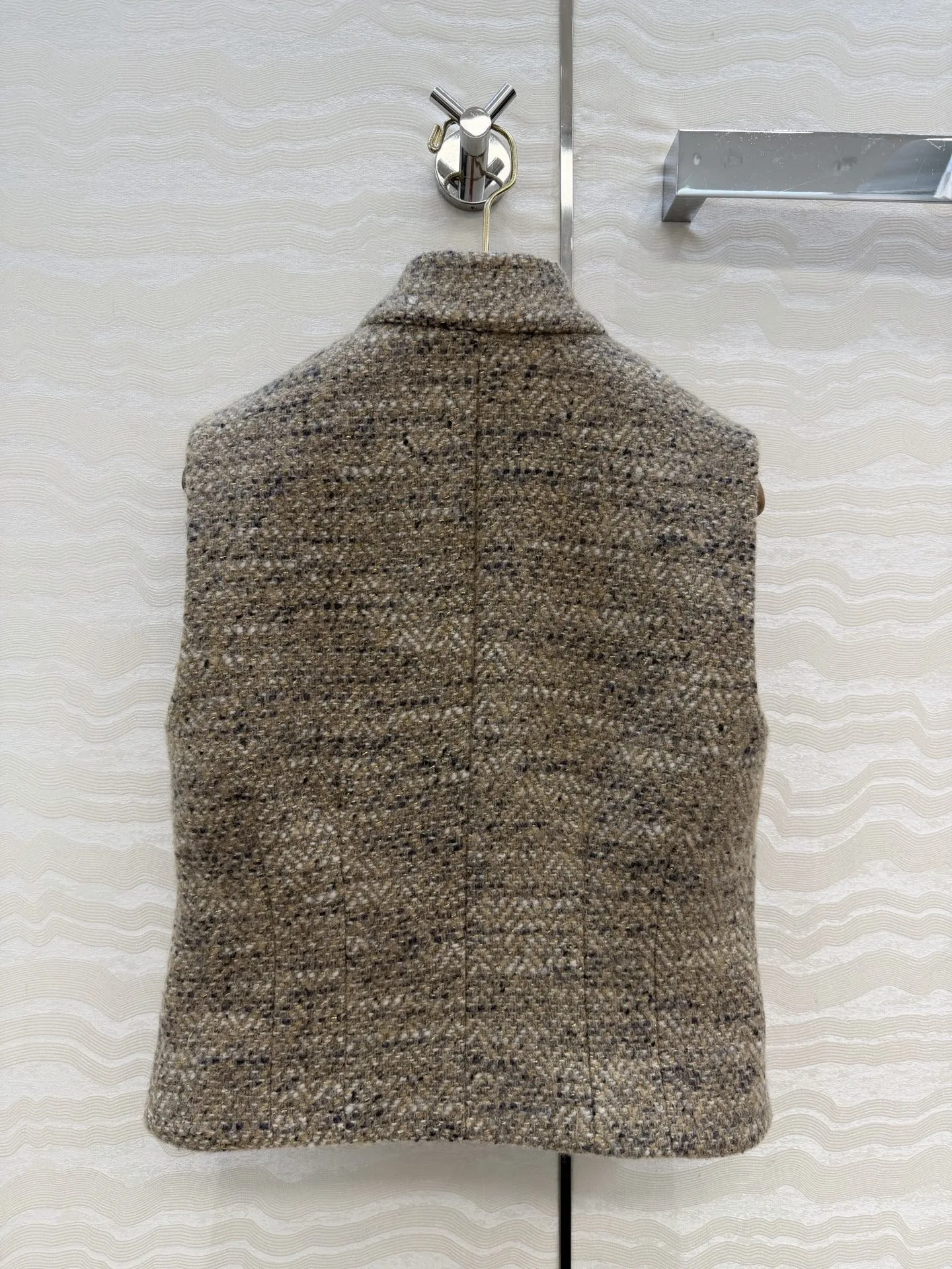 Women 2026 Wool Tweed Stand Collar Vest Single Metal Buttons High Waist Slim Fit