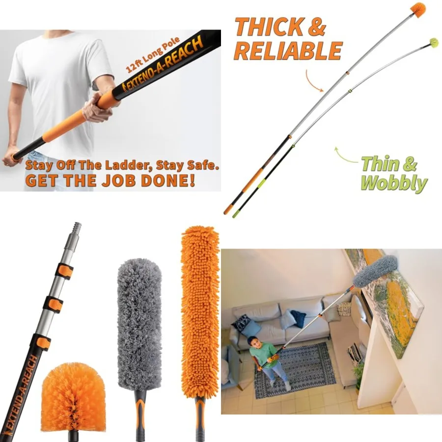

20 High Reach Duster Kit with 4- Extension Pole// High Ceiling Duster Cleaning Kit with Telescopic Pole// Cobweb Duster// Feath