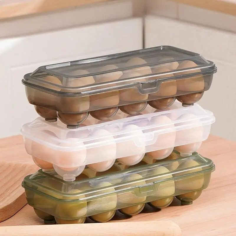 Egg Container For Refrigerator 10/15 Grids Stackable Egg Storage Holder With Lid Large Capacity Organizer For Fridge Chicken Egg