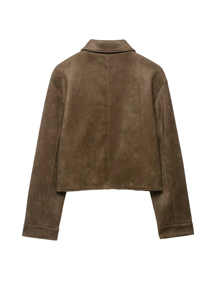 Moda feminina jaqueta de camurça falsa casaco manga longa botão-up feminino outerwear chiques topos