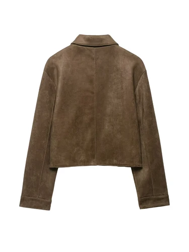 Imagen 2 del producto Chaqueta de ante sintético a la moda para mujer, abrigo de manga larga con botones, prendas de vestir exteriores para mujer, Tops elegantes