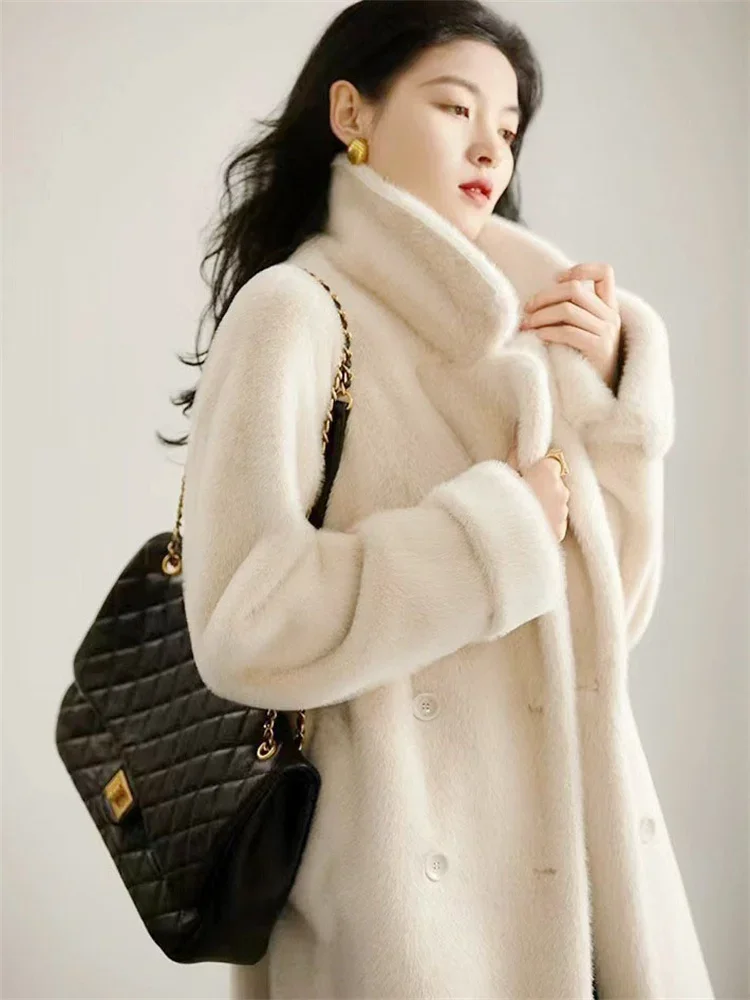 Faux Mink Fur Coat Women Winter New Fashion Korean Loose Double Faced Fur Thick Warmth Lapel Coat