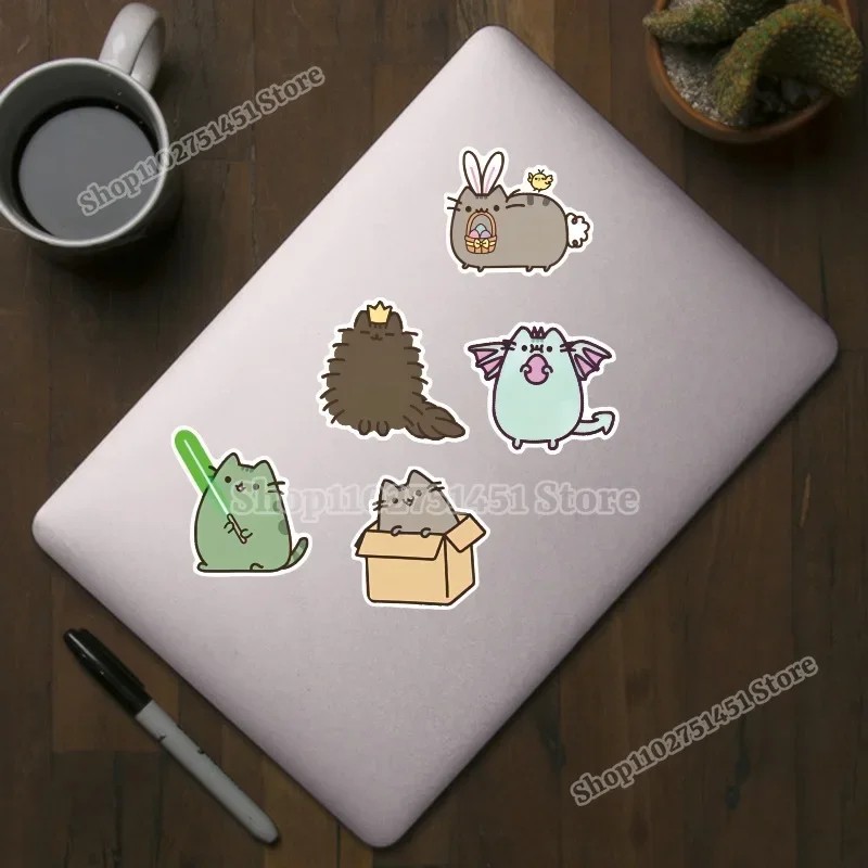 Pusheen-pegatinas de gato gordo para niños, calcomanía de grafiti para álbum de recortes, monopatín, equipaje, teléfono, decoración impermeable,