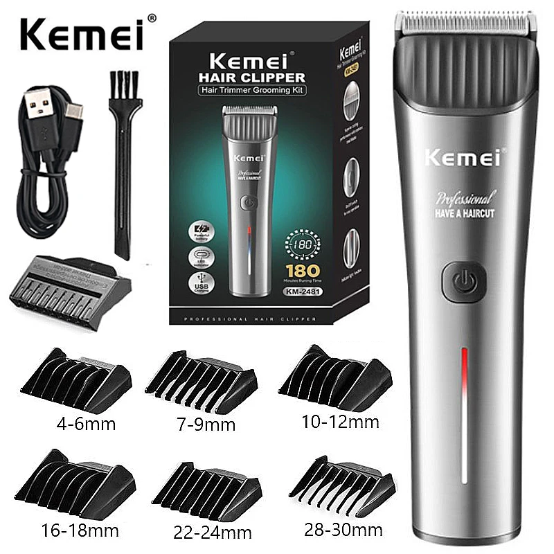 

Kemei KM-2481 Electric Hair Clipper Professional Men Adult Trimmer Cordless Rechargeable Hair Cutter Barber Hair Cutting Machine