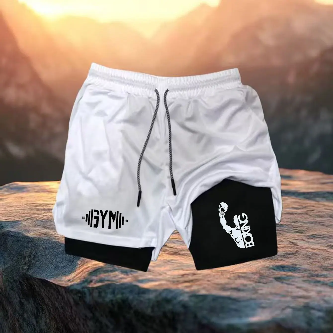 Summer Shorts for Men 2 in 1 Athletic Gym Workout Running Performance Shorts Print with Phone Pocket Quick Dry Breathable