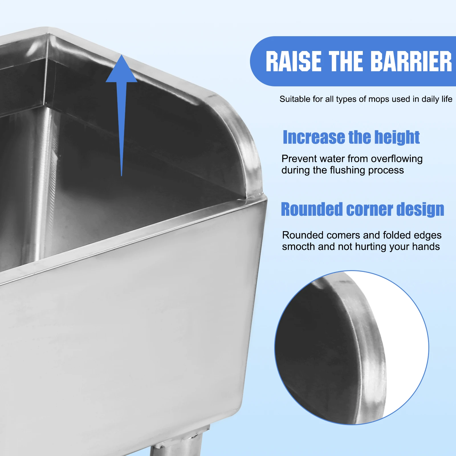 สถานีทำความสะอาดแบบมีที่วางไม้ถูพื้นสแตนเลส ความจุขนาดใหญ่ ทนทาน สำหรับใช้ในบ้านและเชิงพาณิชย์