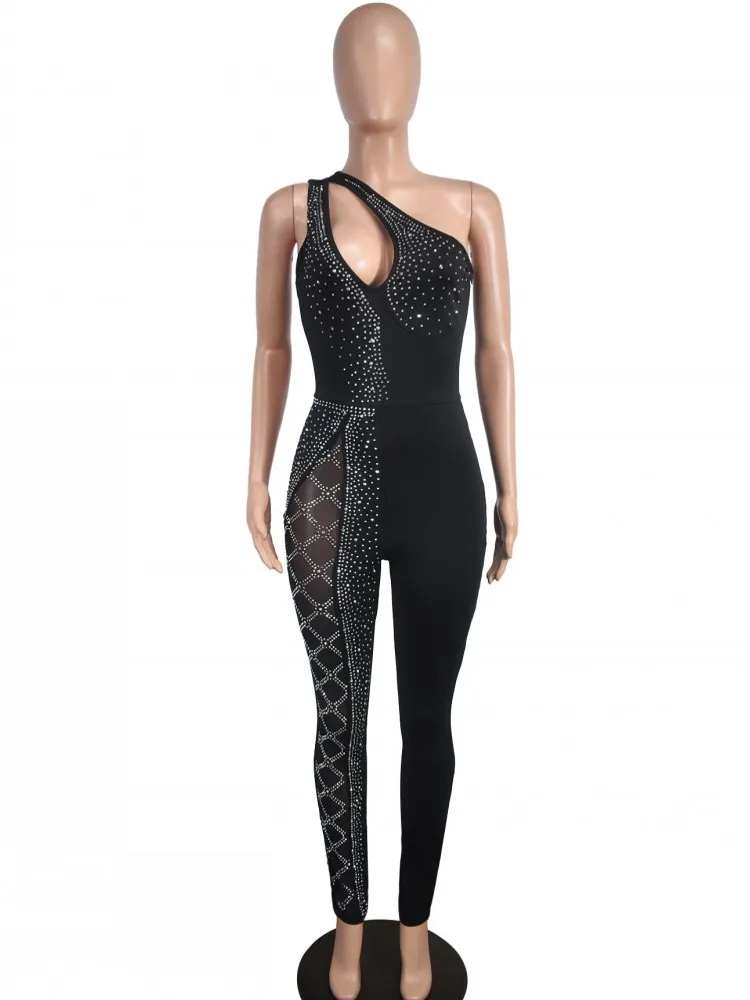 Women's Rhinestones Jumpsuits One Piece Outfits Sleeveless Rhinestone Club Overalls High Stretch Sexy Sparkly Party Rompers