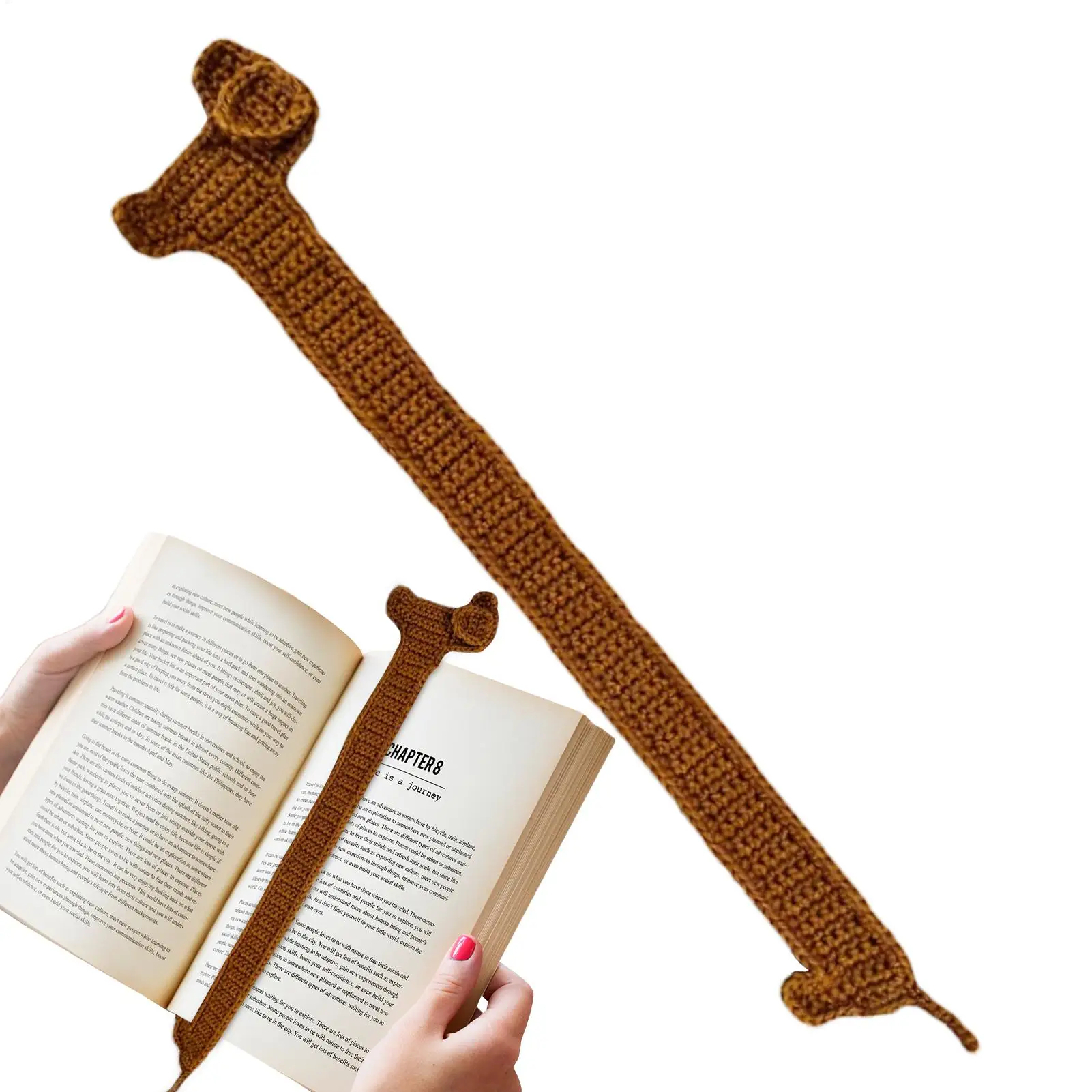 

Dog Bookmark Knitted Brown Dog Bookmark Cute Handmade Crochet Animal Book Mark Creative Aesthetic Crocheted Dachshund Reading