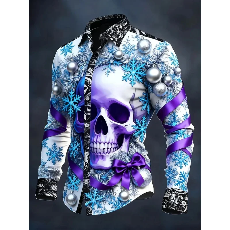 Gothic Christmas Skull Shirt for Men - Reindeer and Skull Print, Holiday Design, Casual Fit for Christmas Celebrations