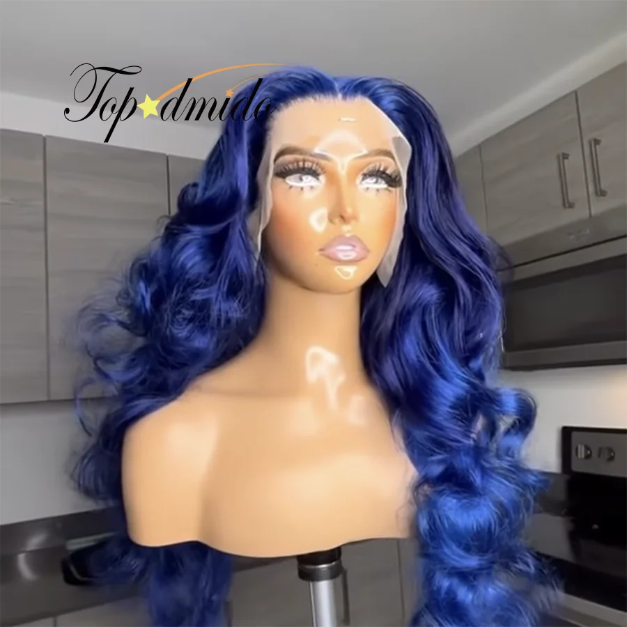 Dark Blue Color 13x6 Human Hair Wigs with Baby Hair 13x4 Lace Front Wigs with Middle Part Brazilian Hair 4x4 Closure Lace Wigs