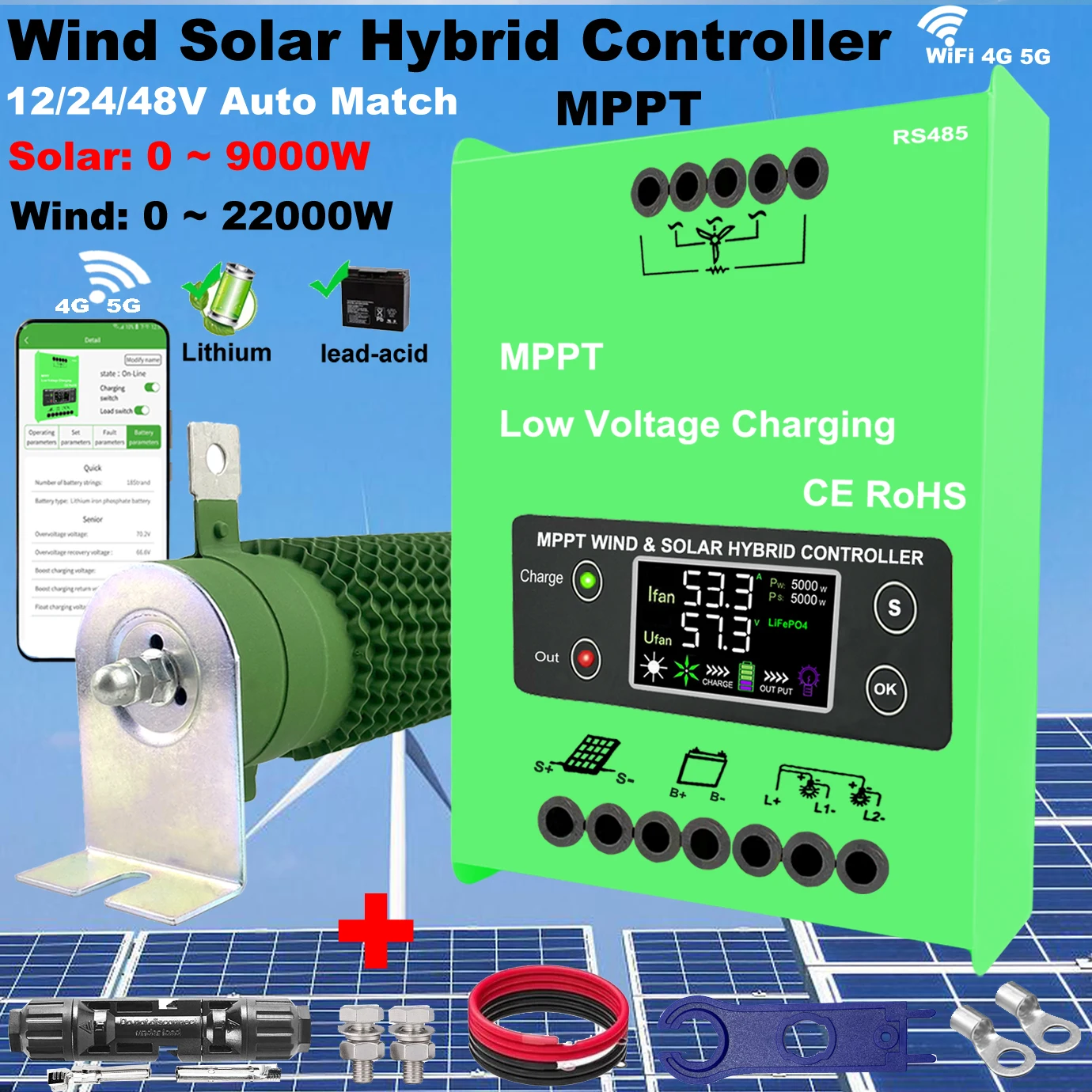 Home Appliance MPPT Charge Controller 5000w 15kw Solar & Wind Hybrid System 12v 24v 48v Auto Regulator For Home Use Wind Turbine