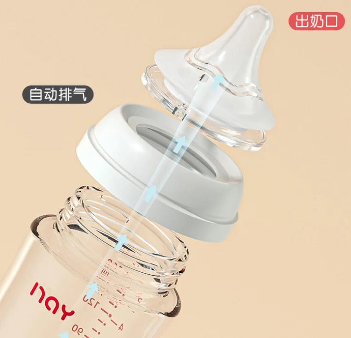 Newborns\' wide caliber anti choking glass milk bottle 0-3 months bottle straight body newborn baby bottle