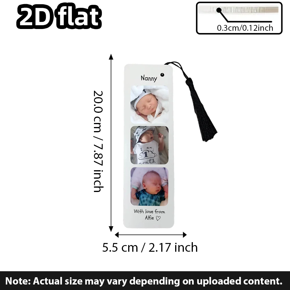 1PC Personalised Bookmark with Tassel, Add 3 Custom Photos & Personal Text, Ideal Gift for Mother’s Day, Birthday, or Friends