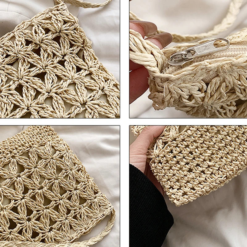 Kleine, frische Umhängetasche, Damentasche, Strohgewebte Umhängetasche, Nische und vielseitige gewebte Tasche, einfache und modische Handtasche – Detail 26