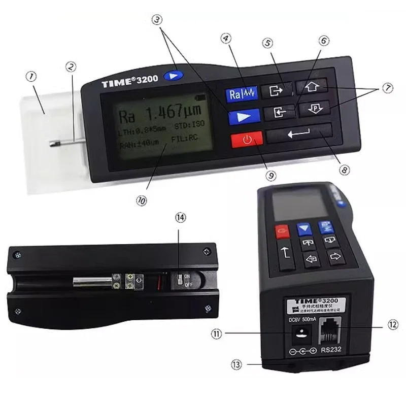 Ra Rz Ry Rq Rt Rp Rmax Rv R3z RS RSm RSk Rmr Time3200 Surface Roughness Tester (TR200)