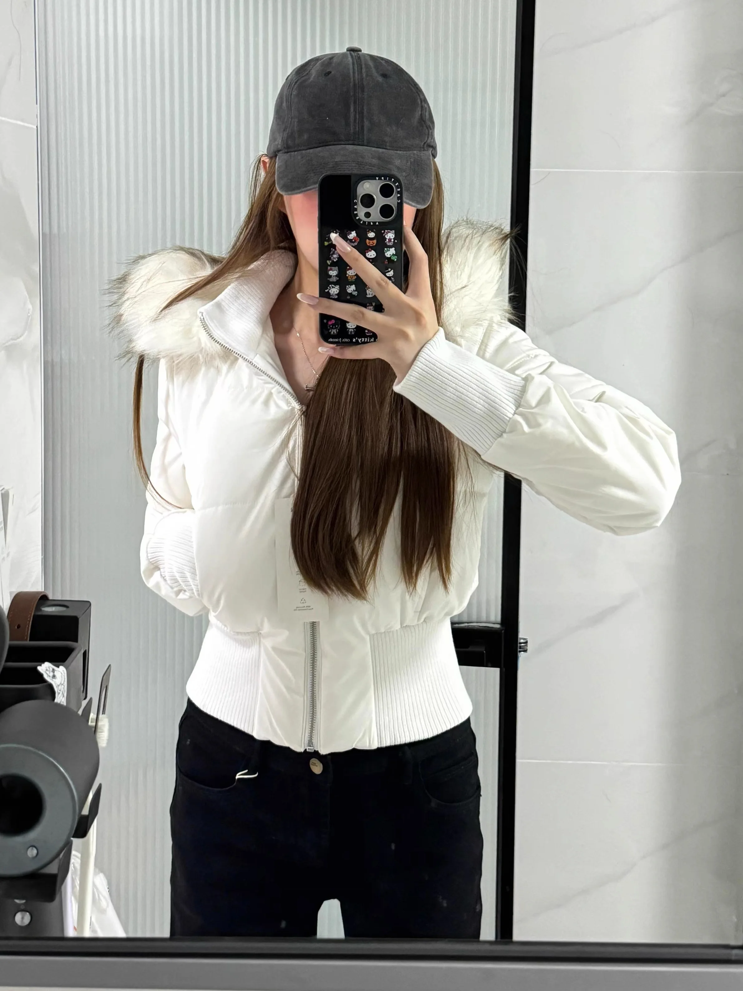 Women's White Pink Hooded Long Sleeve Bread Coat Jacket Y2K American 2000s Streetwear Aesthetic Winter Warm Cotton Jacket 2026