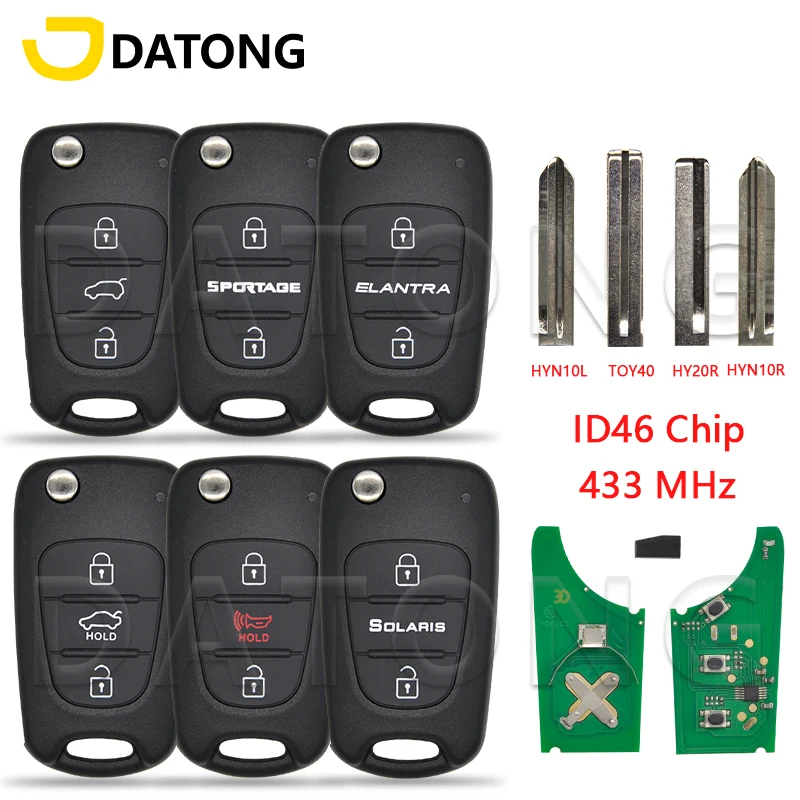 Datong World Car Remote Control Key For Hyundai i30 ix35 Solaris KIA Sportage K2 K3 K5 433Mhz ID46 Chip Universal Flip Smart Key