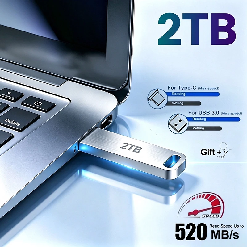 Metal USB Adapter Flash Drive USB 3.0 256GB 512GB High Speed Metal Mini U Disk Pendrive 1TB 2TB Memory Stick